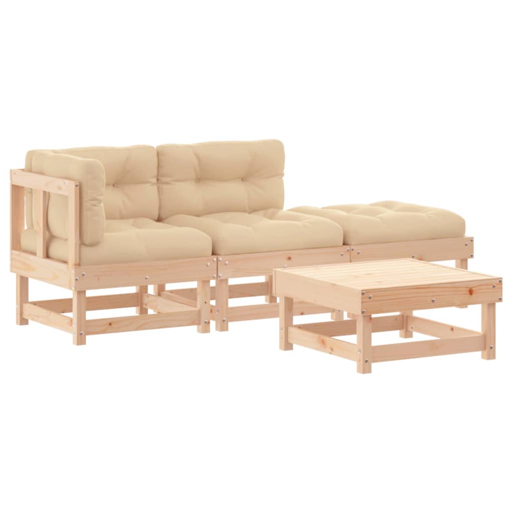 Juego de muebles de jardín 4 piezas y cojines madera maciza