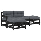 Juego de muebles de jardín 4 pzas y cojines madera maciza negro