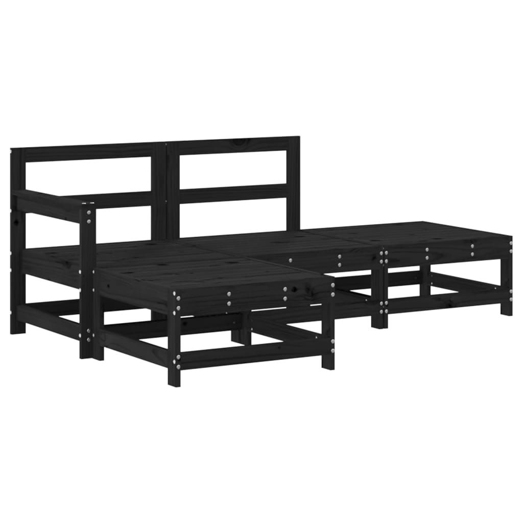 Juego de muebles de jardín 4 pzas y cojines madera maciza negro