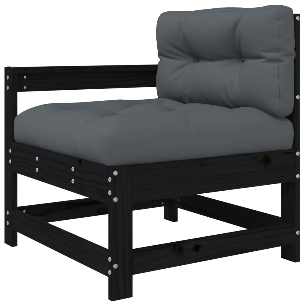 Juego de muebles de jardín 4 pzas y cojines madera maciza negro