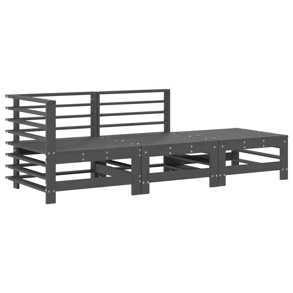 Juego de sofás de jardín 3 pzas con cojines madera maciza gris