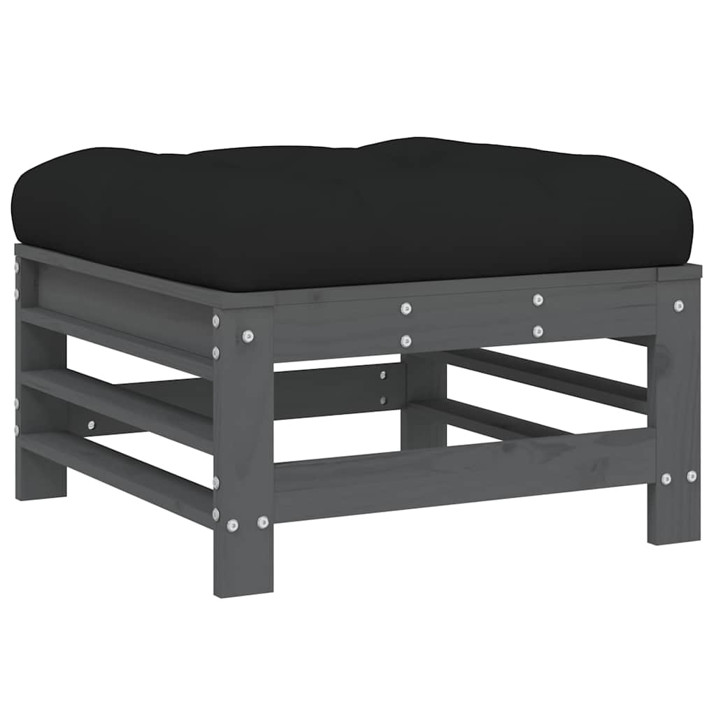 Juego de sofás de jardín 3 pzas con cojines madera maciza gris
