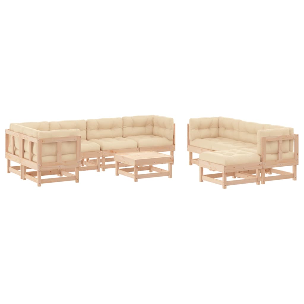 Juego de muebles de jardín 10 piezas y cojines madera maciza