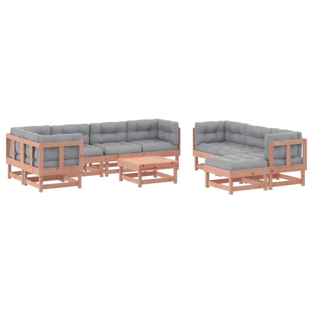 Juego de muebles jardín 10 pzas y cojines madera abeto Douglas