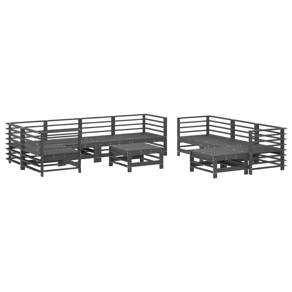 Juego de muebles de jardín 10 pzas y cojines madera maciza gris