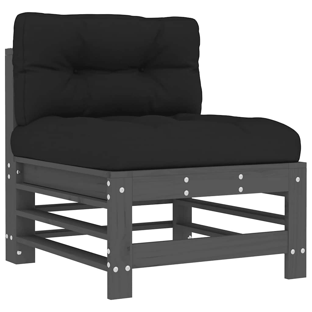 Juego de muebles de jardín 10 pzas y cojines madera maciza gris