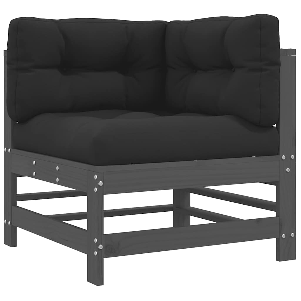 Juego de muebles de jardín 10 pzas y cojines madera maciza gris