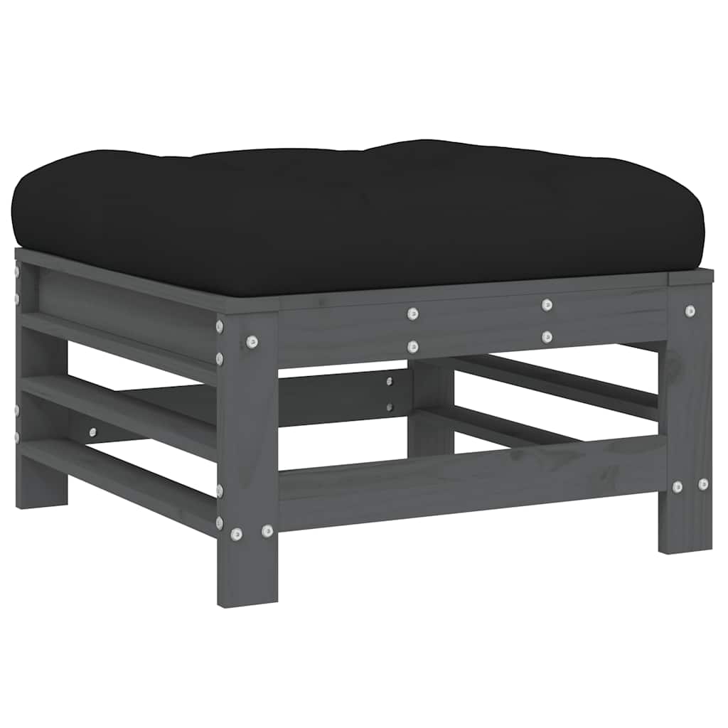 Juego de muebles de jardín 10 pzas y cojines madera maciza gris