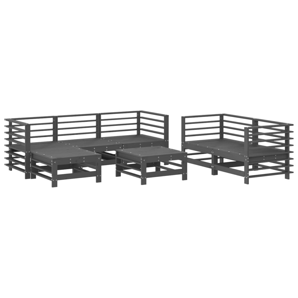 Juego de muebles de jardín 7 piezas madera maciza de pino gris
