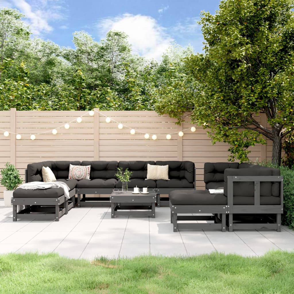 Conjunto de mobiliário de jardim 10 peças madeira maciça pinho branco