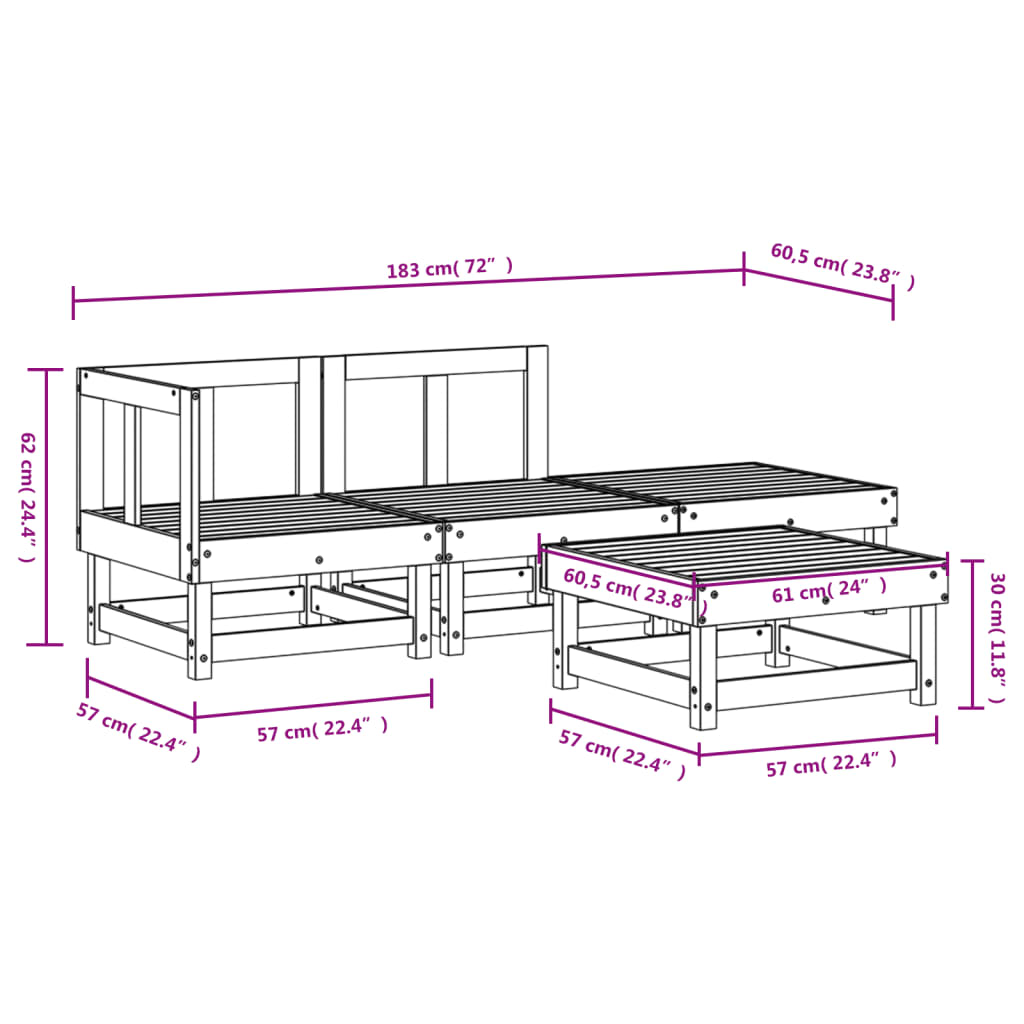 Juego de muebles de jardín 4 pzas madera de pino impregnada