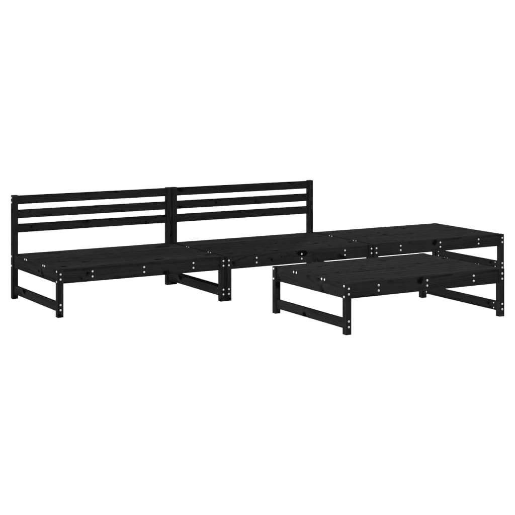 Juego de muebles de jardín 4 pzas madera maciza de pino negro