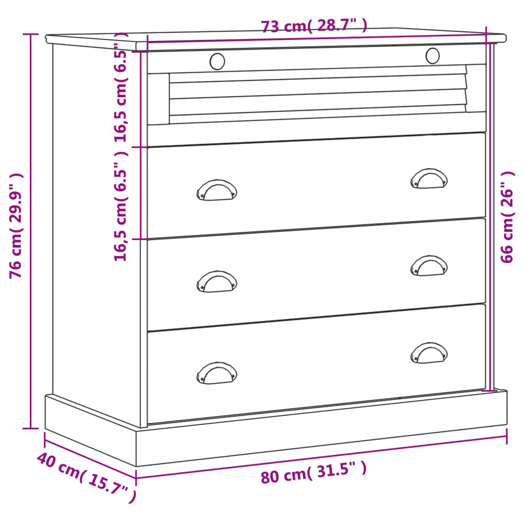 Cómoda VIGO madera maciza pino 80x40x76 cm