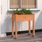 Jardinera con forro y ruedas madera abeto marrón 118x59x80 cm