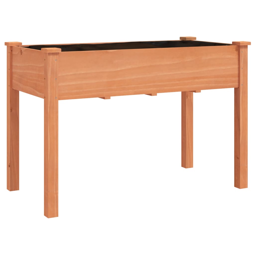 Jardinera con forro y ruedas madera abeto marrón 118x59x80 cm
