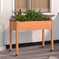 Jardinera con forro y ruedas madera abeto marrón 118x59x80 cm