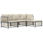 Set muebles de jardín 4 pzas y cojines ratán PE gris antracita