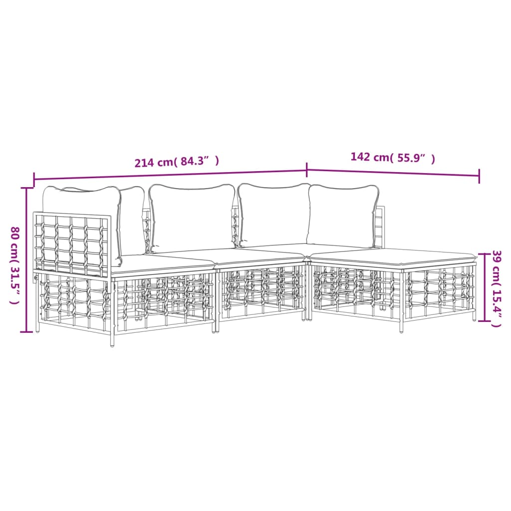 Set muebles de jardín 4 pzas y cojines ratán PE gris antracita
