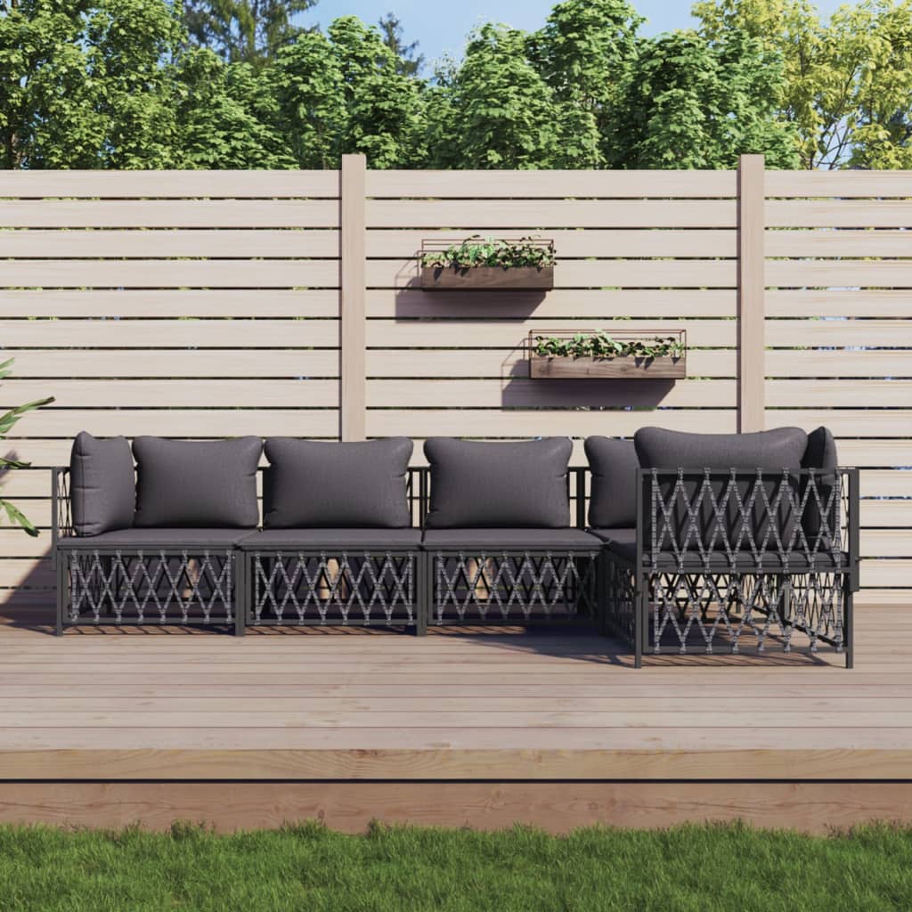 Conjunto de mobiliário de jardim 10 peças com almofadas aço branco