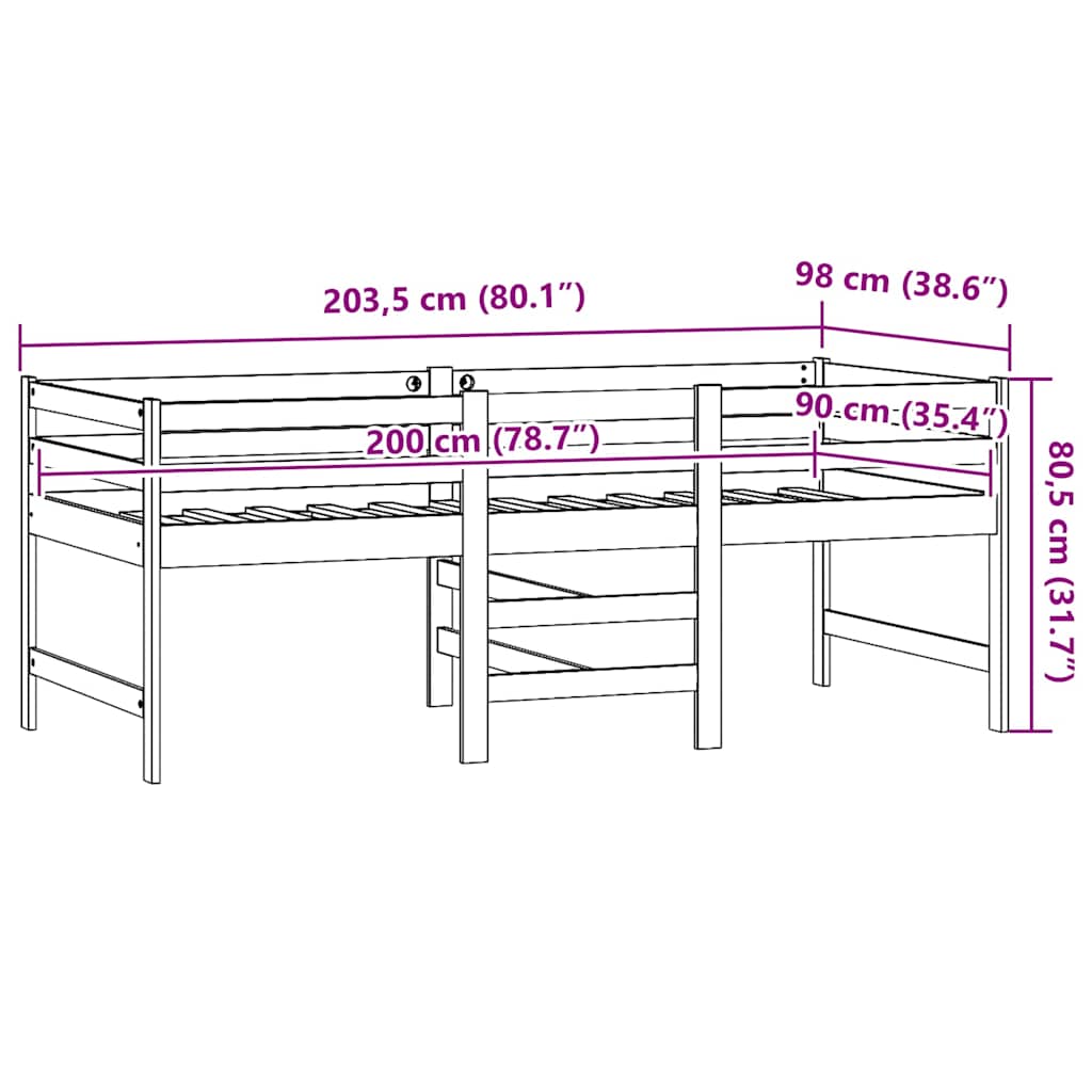 Estructura de cama sin colchón madera de pino blanca 90x200 cm