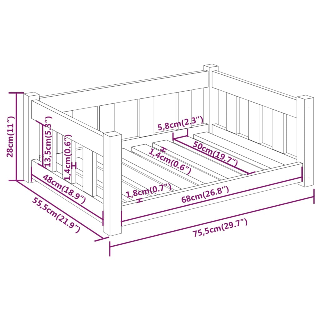 Cama para perros 75,5x55,5x28 cm Madera maciza de pino