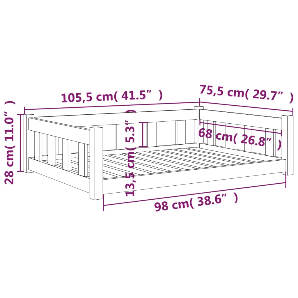 Cama para perros 105,5x75,5x28 cm Madera maciza de pino