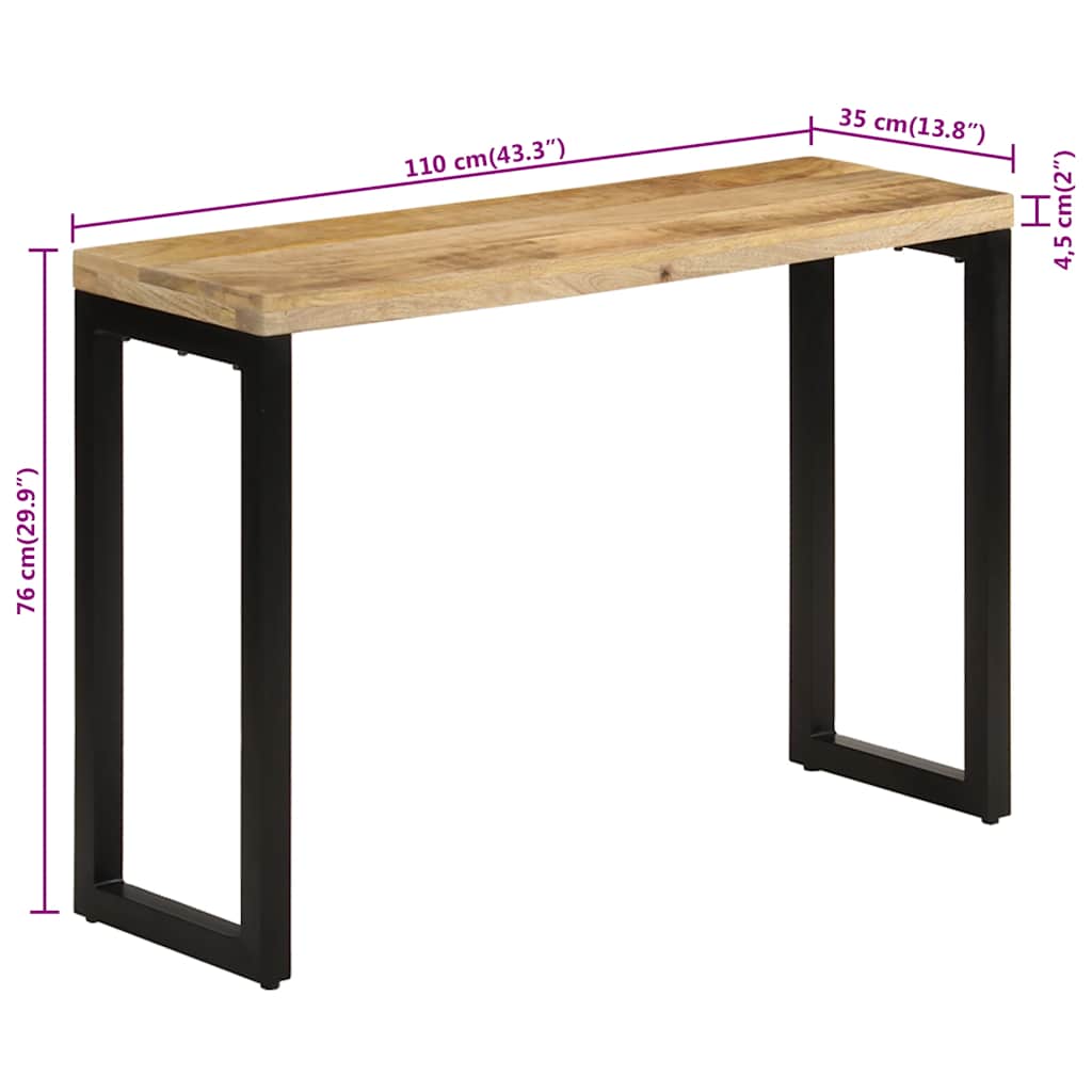 Mesa consola madera maciza de mango rugosa 110x35x76 cm