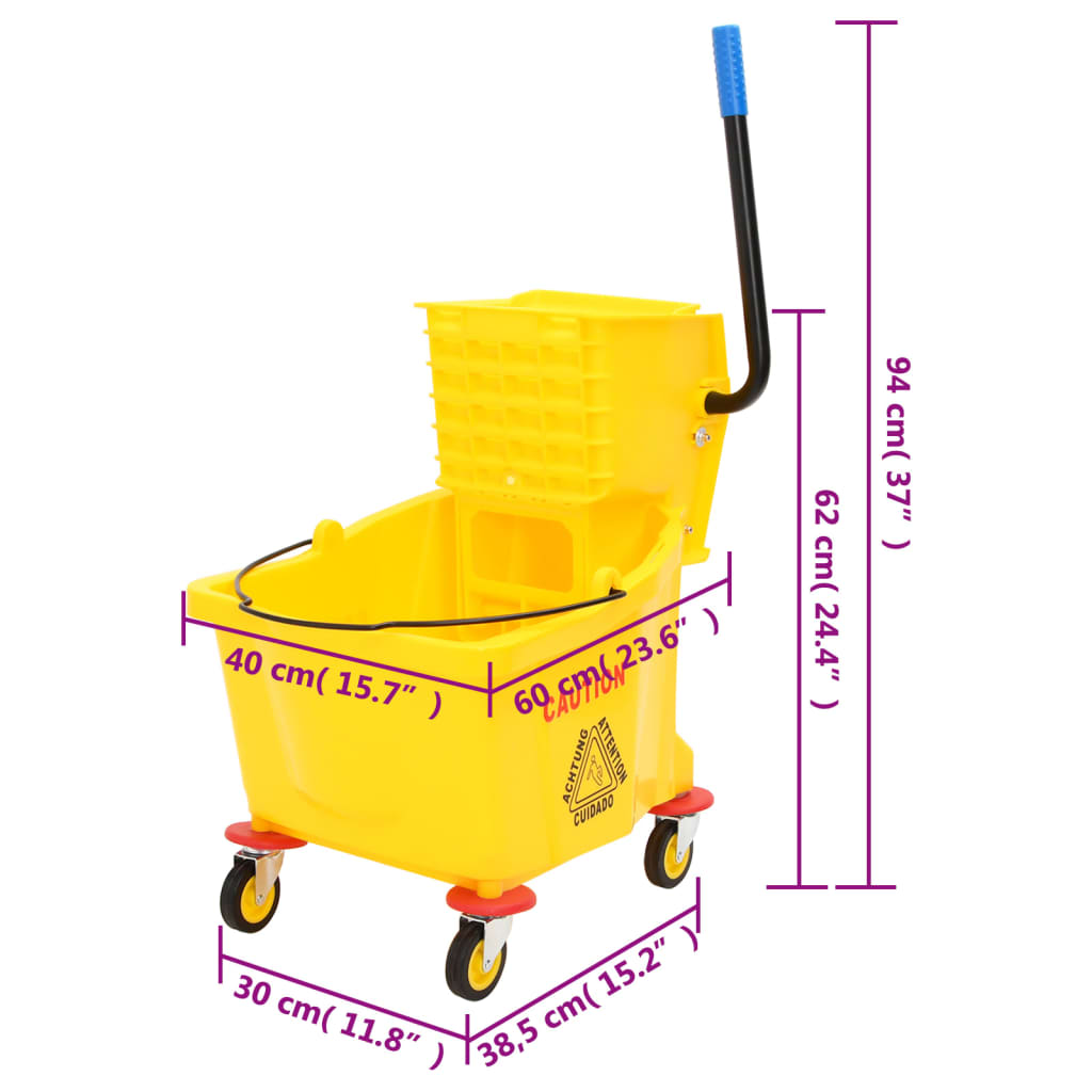 Cubo para fregona con escurridor y ruedas PP amarillo 36 L