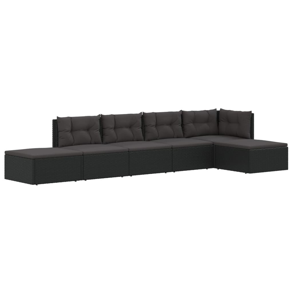 Set muebles de jardín 6 piezas y cojines ratán sintético negro