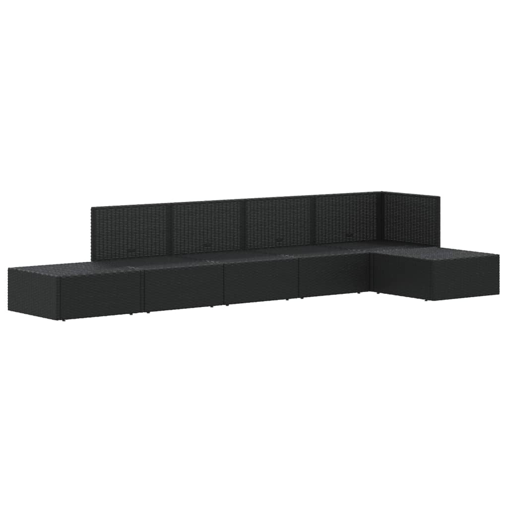 Set muebles de jardín 6 piezas y cojines ratán sintético negro