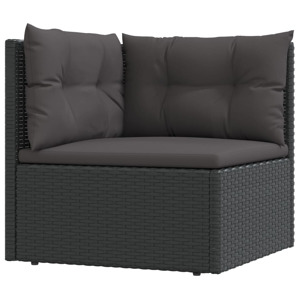 Set muebles de jardín 6 piezas y cojines ratán sintético negro