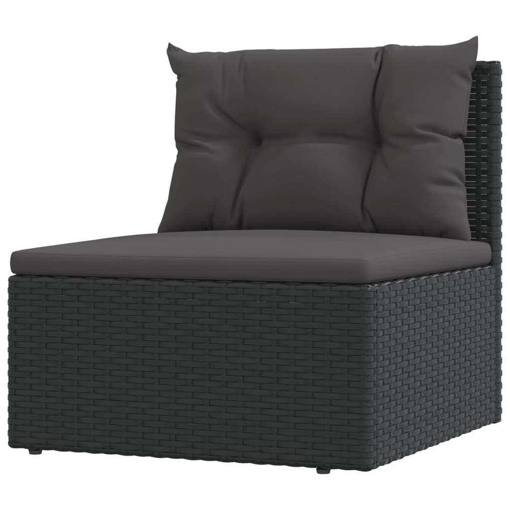 Set muebles de jardín 6 piezas y cojines ratán sintético negro