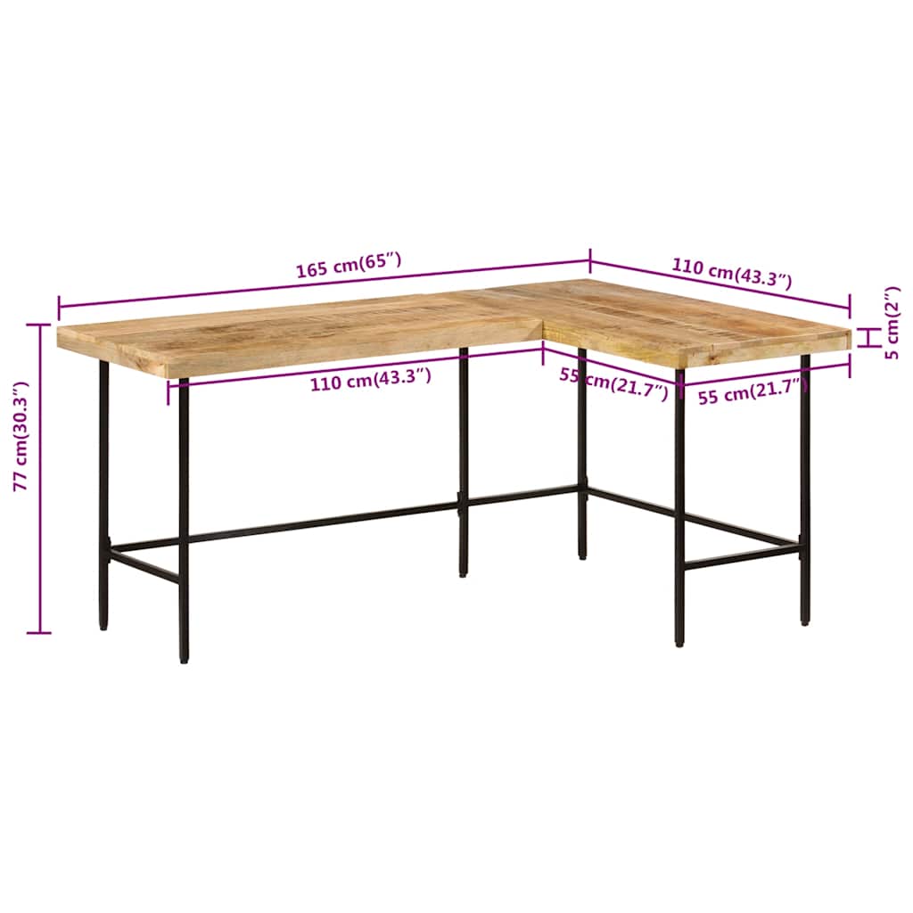 Escritorio madera maciza mango y hierro 165x110x77 cm