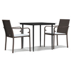 Juego comedor jardín 3 piezas y cojines ratán sintético y acero