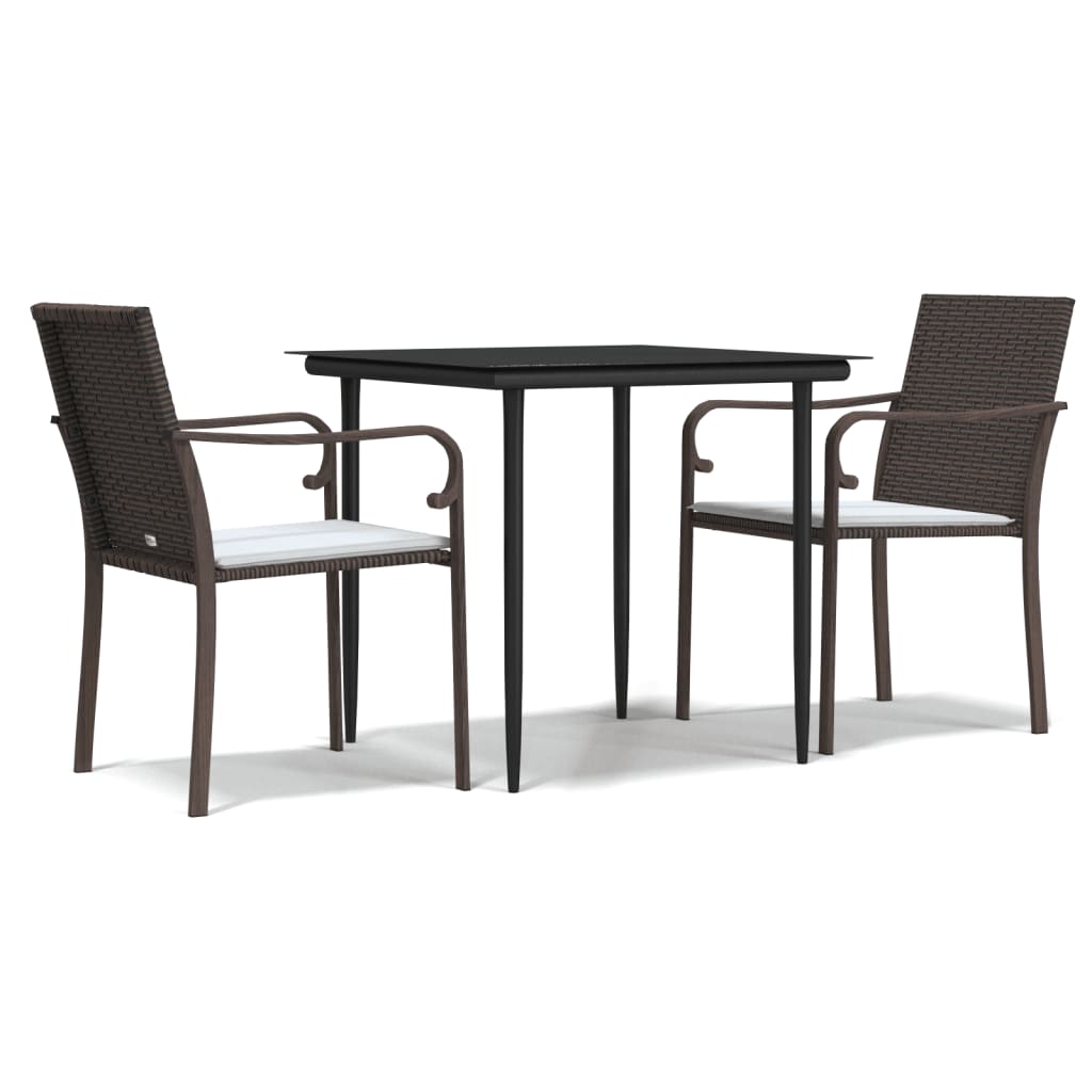 Juego comedor jardín 3 piezas y cojines ratán sintético y acero