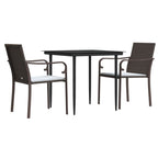 Juego comedor jardín 3 piezas y cojines ratán sintético y acero