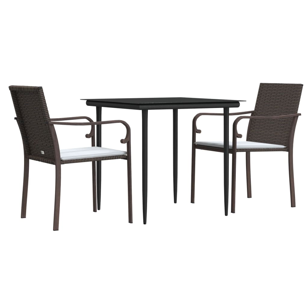 Juego comedor jardín 3 piezas y cojines ratán sintético y acero