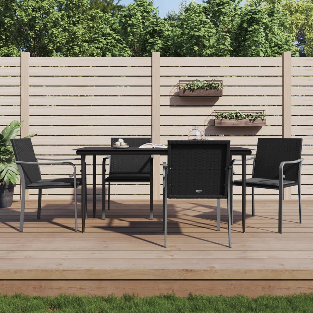 Conjunto de refeição de jardim 3 peças com almofadas em vime sintético e aço