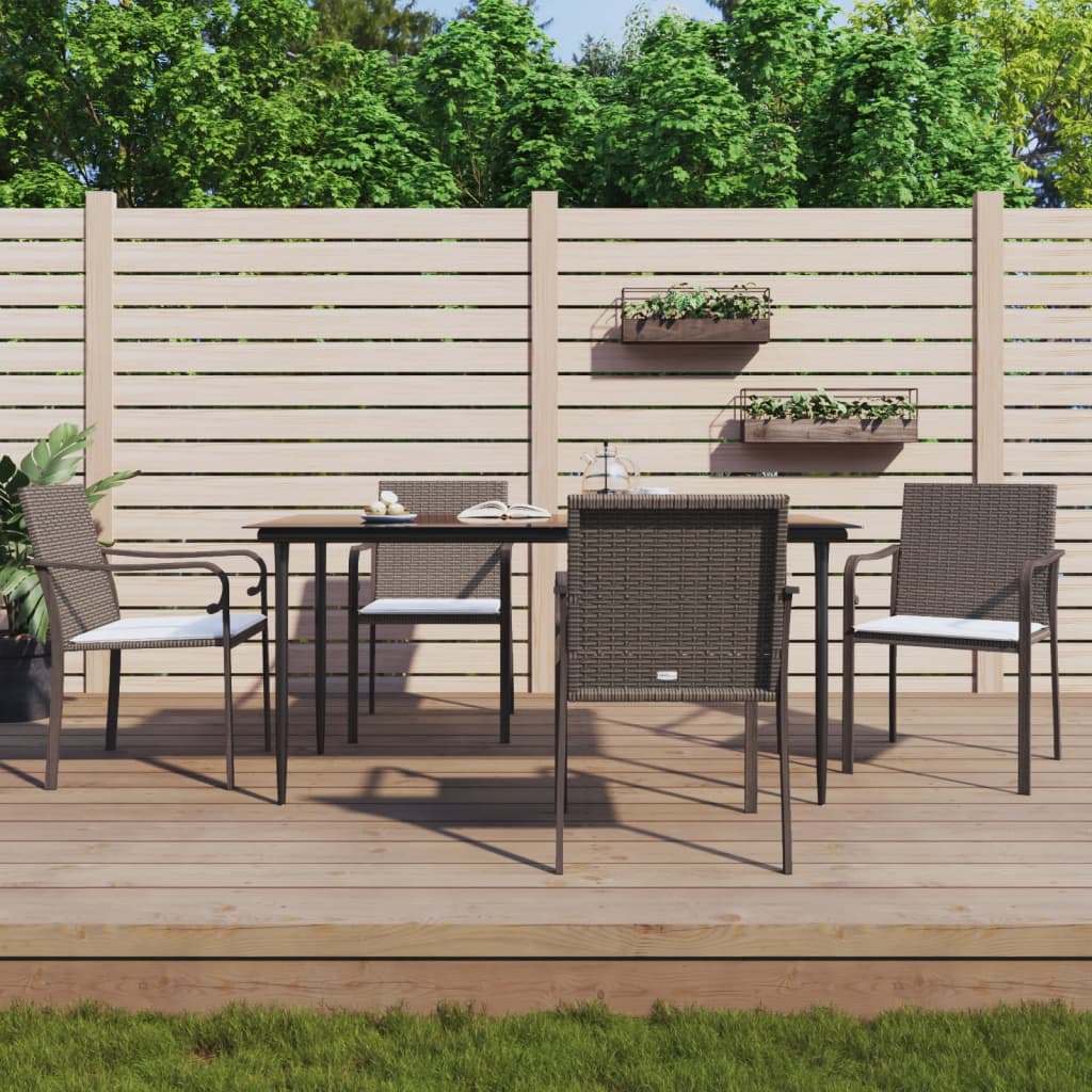 Conjunto de refeição de jardim 3 peças com almofadas em vime sintético e aço