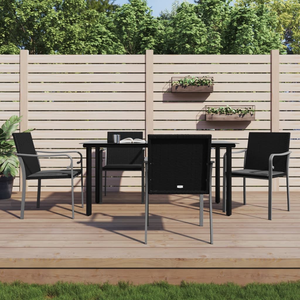 Conjunto de refeição de jardim 3 peças com almofadas em vime sintético e aço