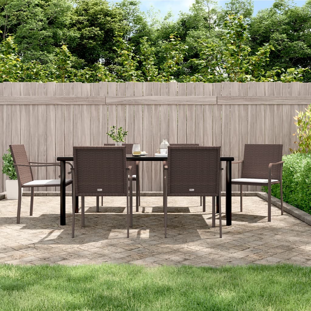 Conjunto de refeição de jardim 3 peças com almofadas em vime sintético e aço
