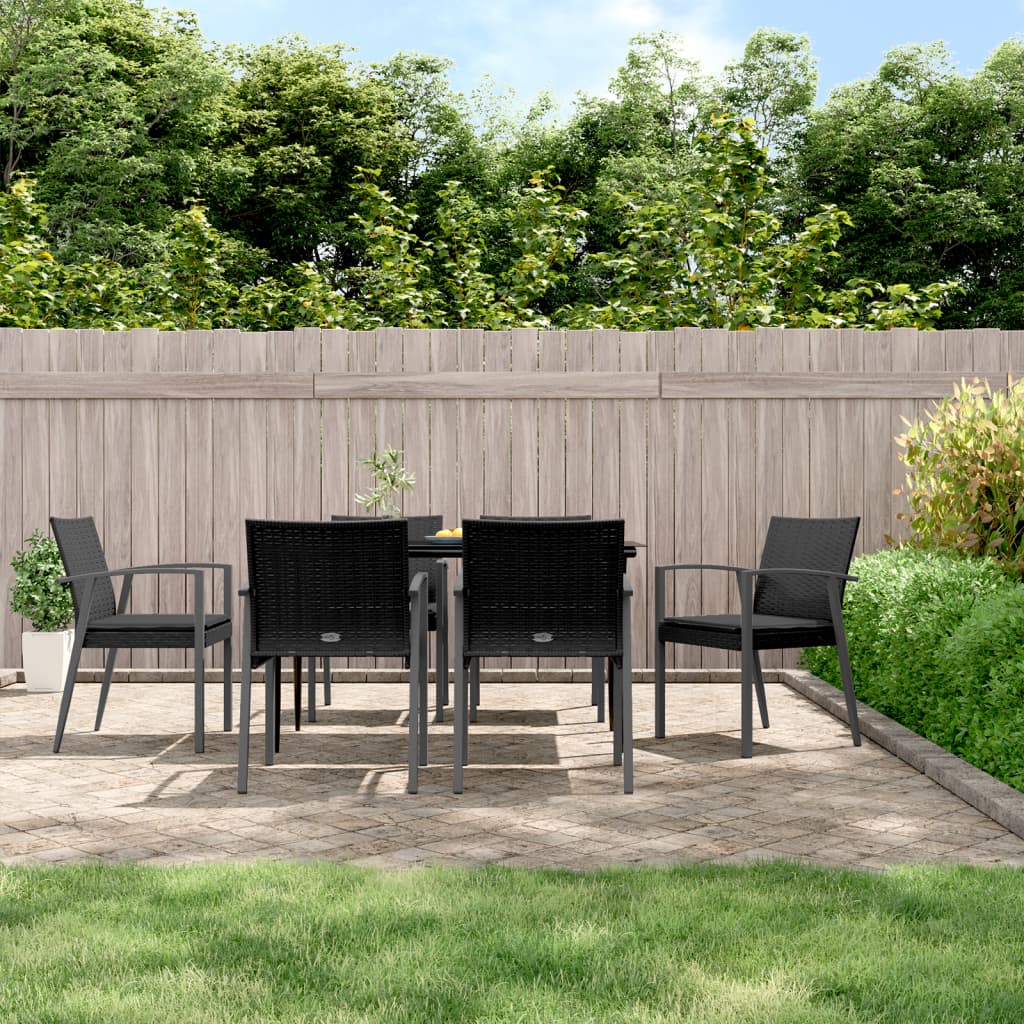 Conjunto de refeição de jardim 3 peças com almofadas em vime sintético e aço