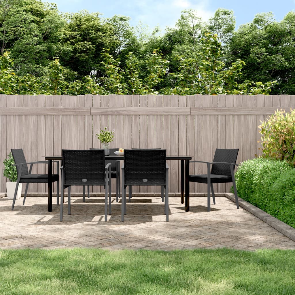 Conjunto de refeição de jardim 3 peças com almofadas em vime sintético e aço
