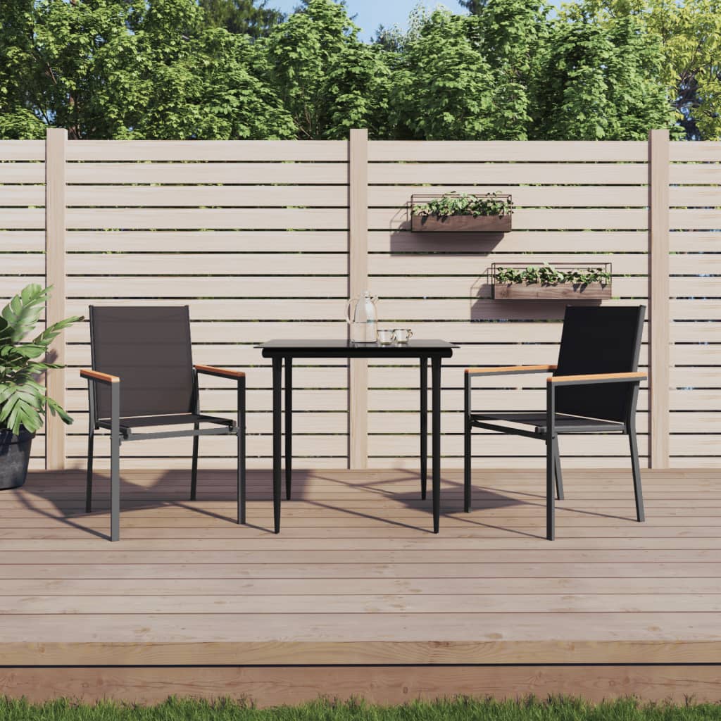 Conjunto de refeição de jardim 3 peças com almofadas em vime sintético e aço