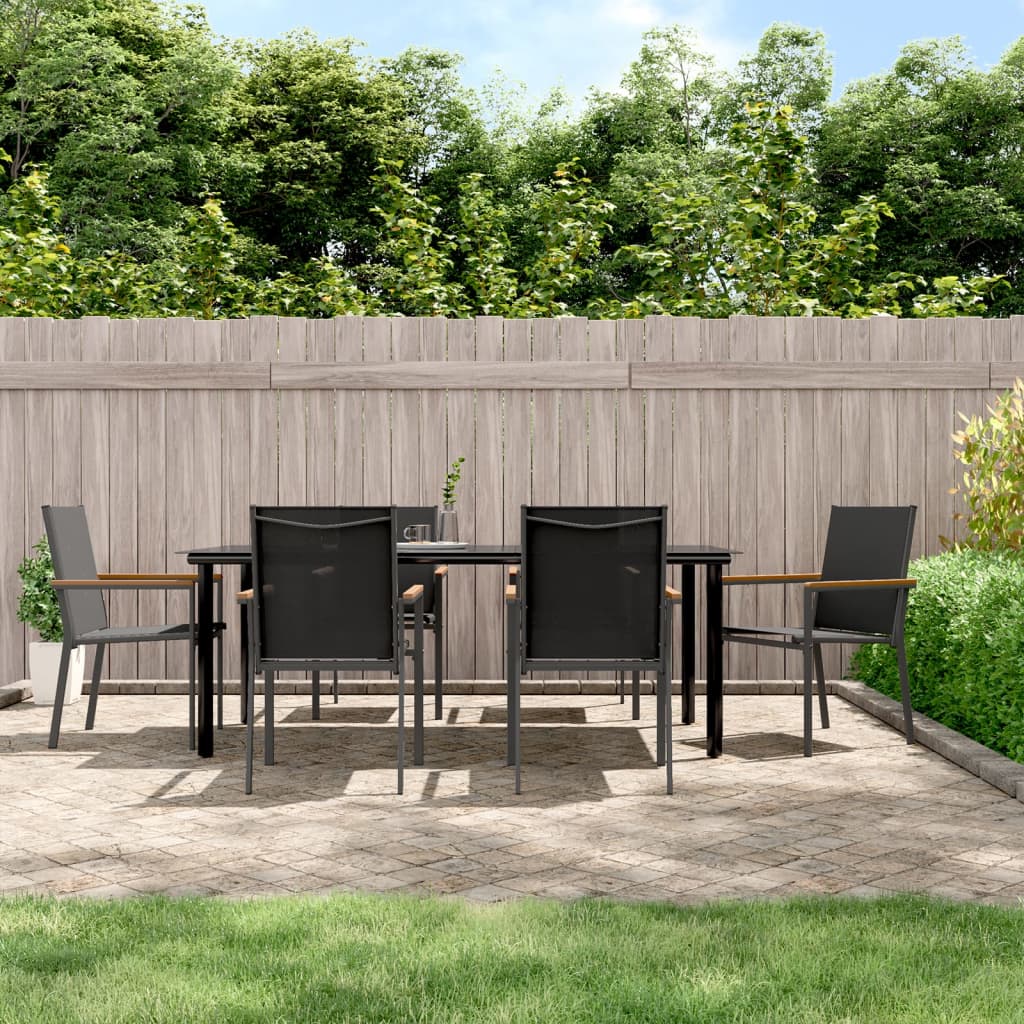 Conjunto de refeição de jardim 3 peças com almofadas em vime sintético e aço