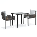 Juego comedor jardín 3 piezas y cojines ratán sintético y acero