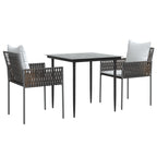 Juego comedor jardín 3 piezas y cojines ratán sintético y acero