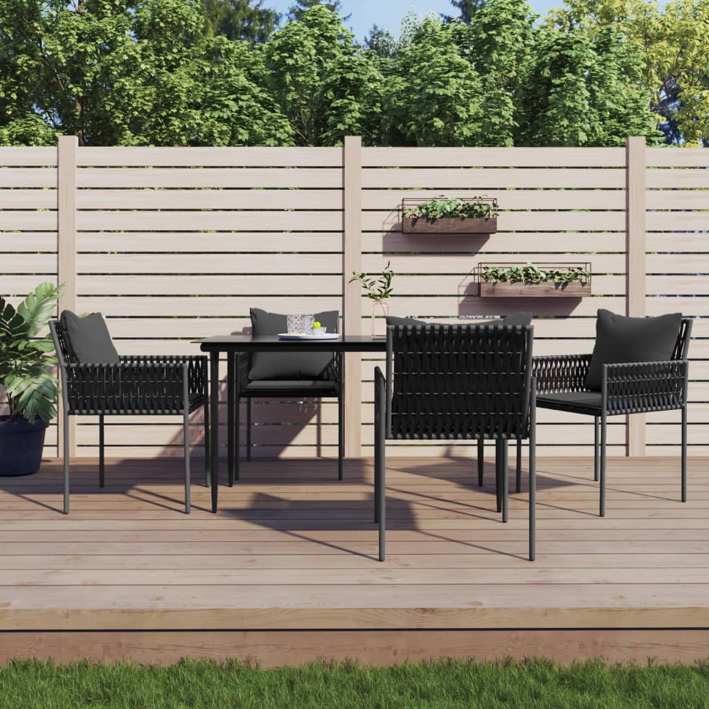 Conjunto de refeição de jardim 3 peças com almofadas em vime sintético e aço
