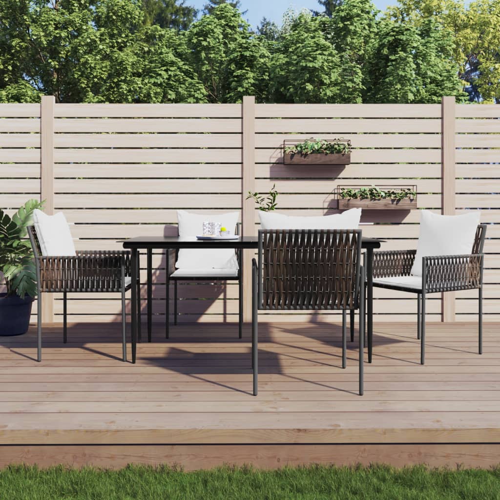 Conjunto de refeição de jardim 3 peças com almofadas em vime sintético e aço