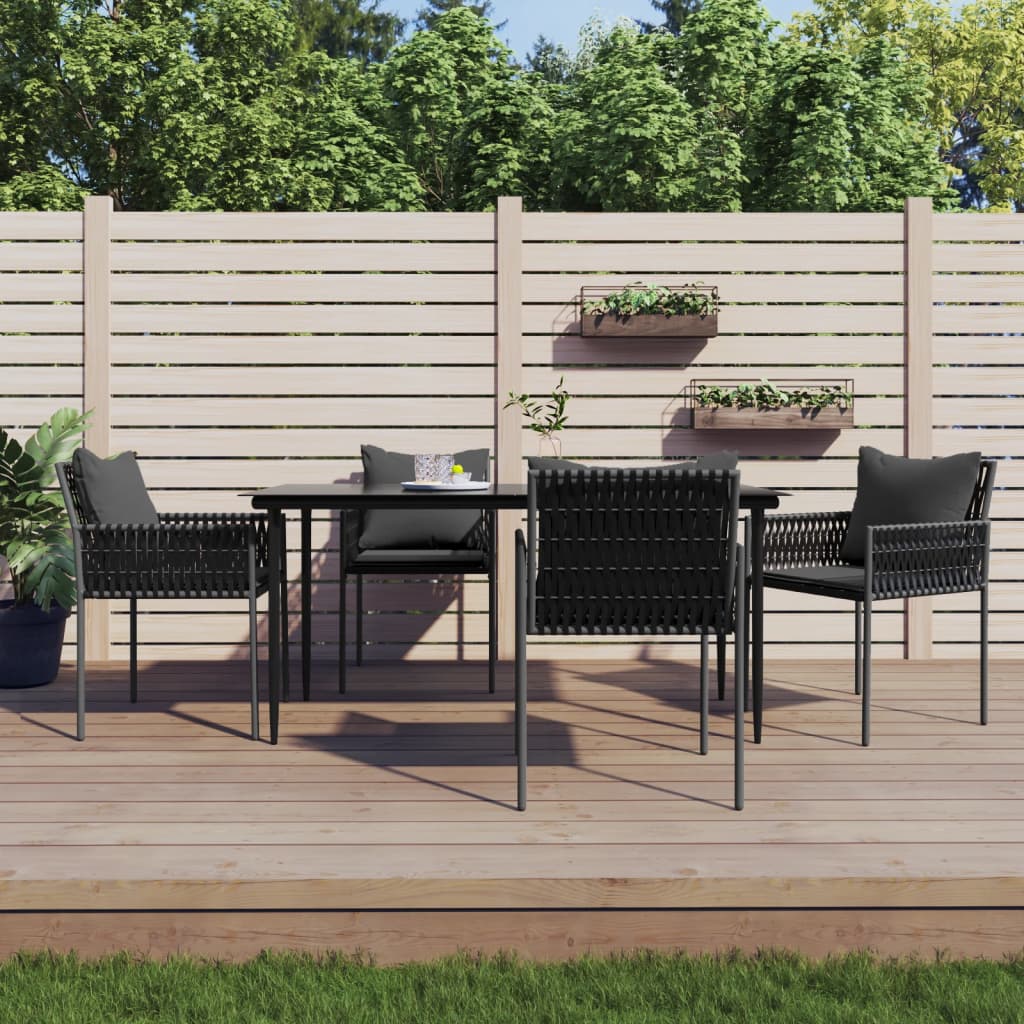 Conjunto de refeição de jardim 3 peças com almofadas em vime sintético e aço